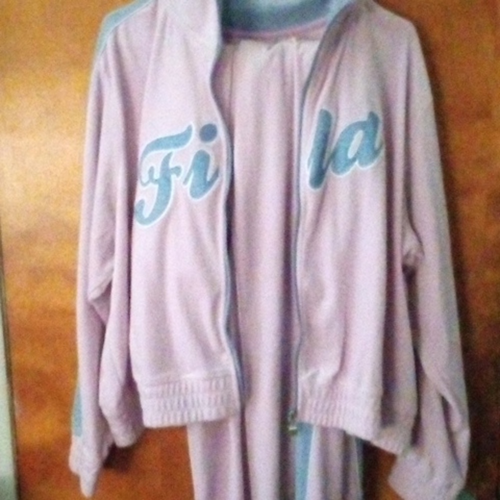 NWT FILA 3X Plus Size Womens Valery Velour Jacket & Pants Tracksuit Pink & Blue - Picture 4 of 12
